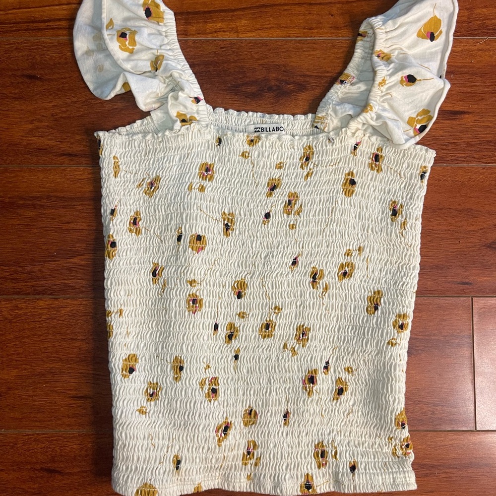 Billabong Cream Smocked Ruffled Tank Top